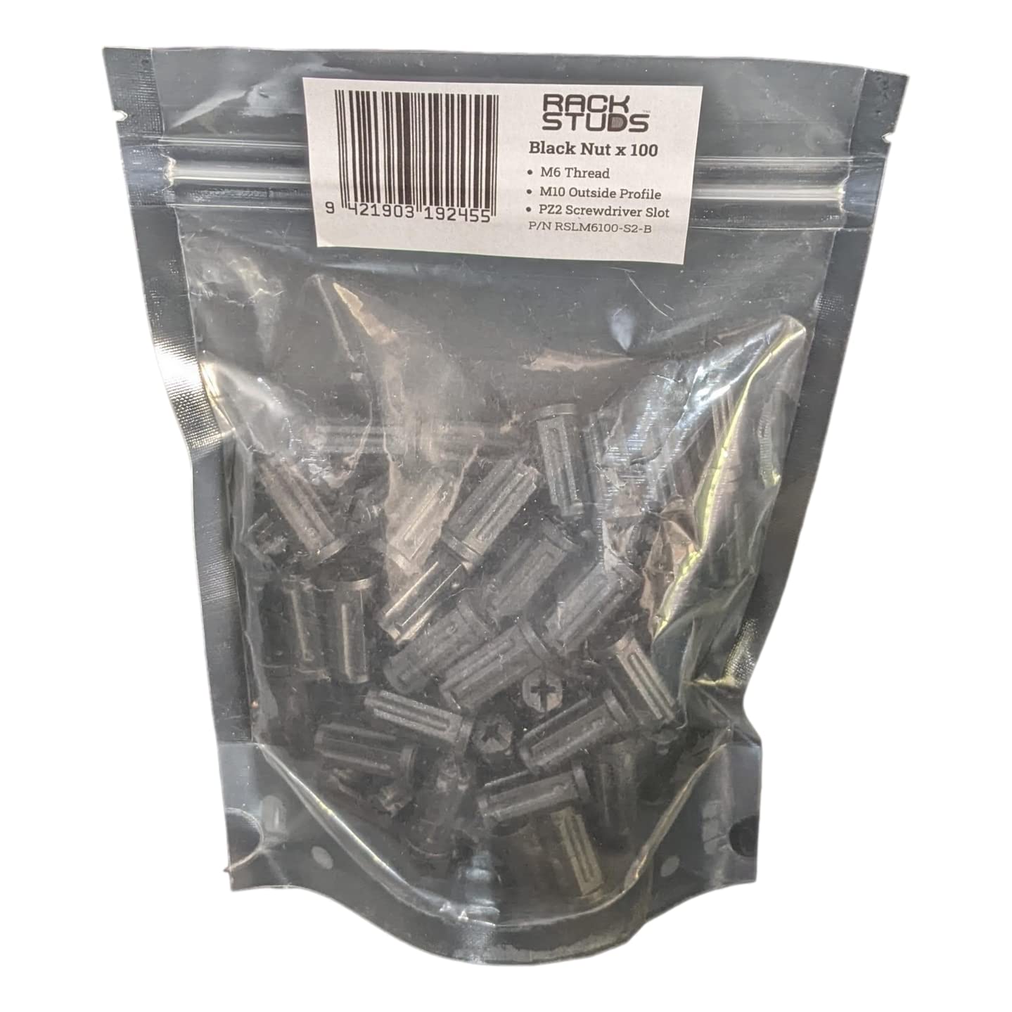 Rackstuds M6 Nut - 100-pack in Black. Suits All