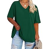 Women's Plus Size V Neck T Shirts Summer Half Sleeve Tees Casual Loose Fit Cotton Tunic Tops