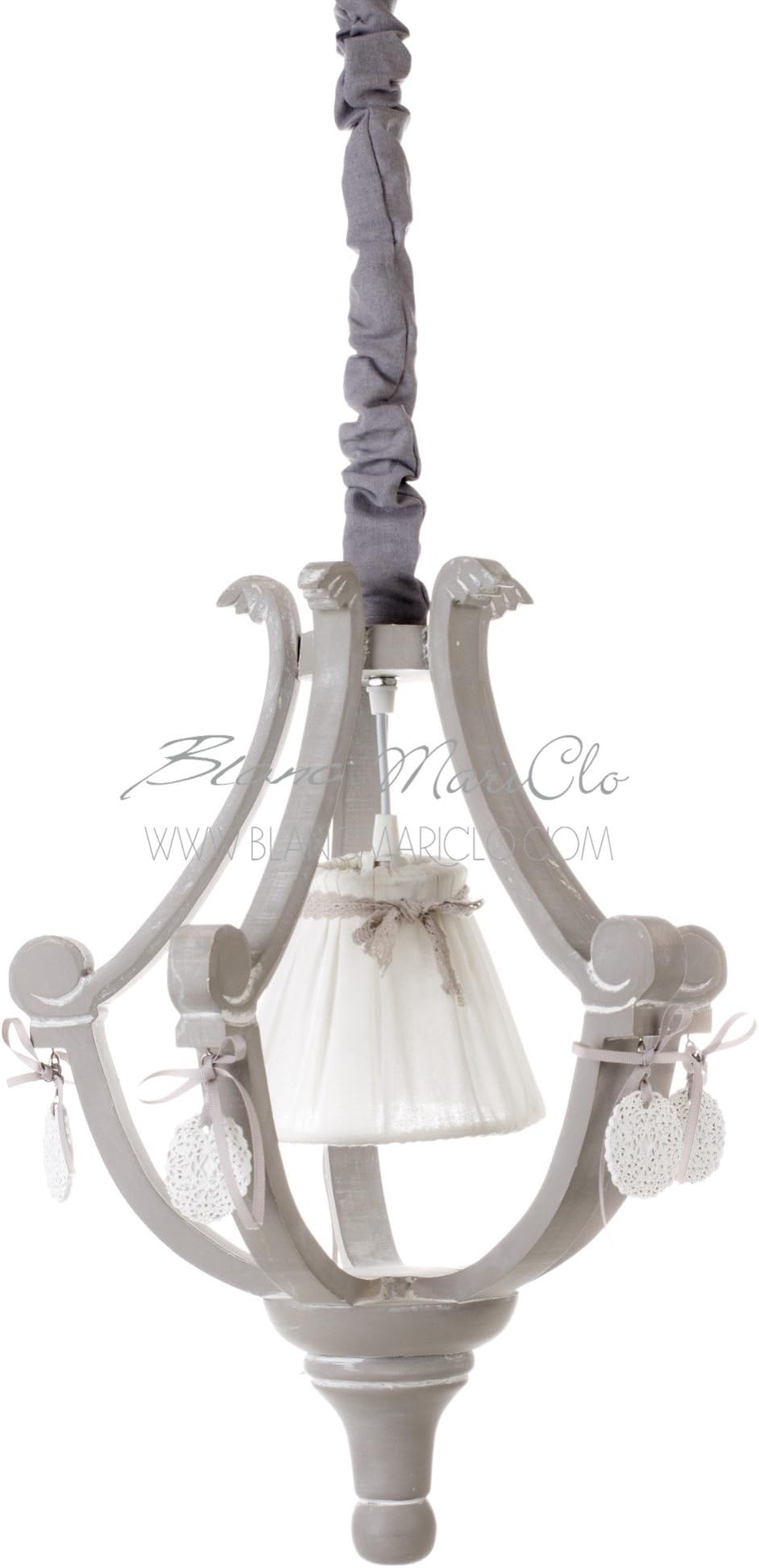 Blanc mariclò Chandelier Shabby Chic Grey Wood Diameter 35 cm H 51 cm