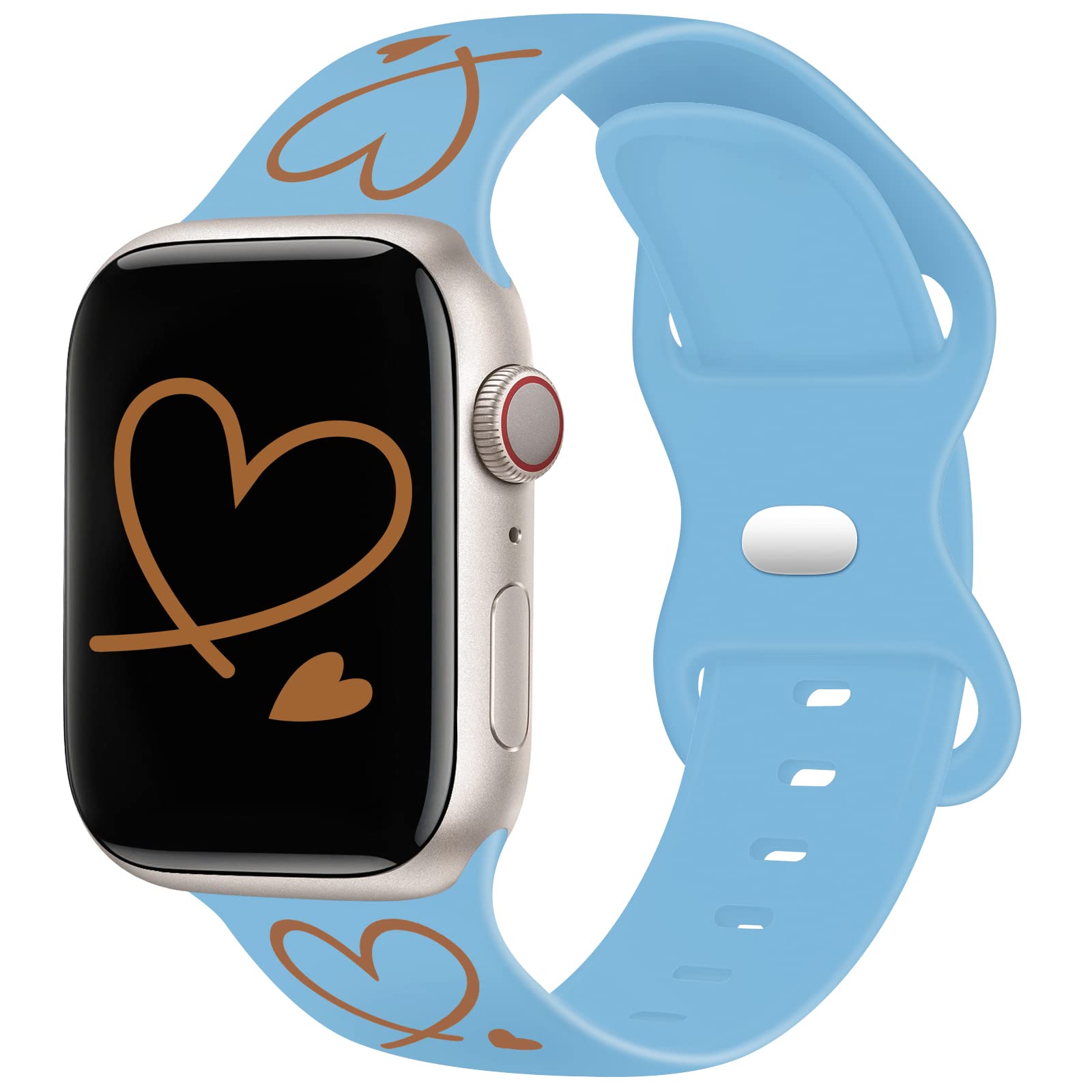 TopPerfekt Strap Compatible with Apple Watch Straps 41mm 40mm 38mm, Soft Silicone Gold Heart Pattern Printed Sport Wristbands with for iWatch SeriesUltra SE 8 7 6 5 4 3 2 1 for Women Men Kids