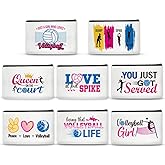 SEAOYOZO Volleyball Makeup Bag Gifts – 8 Pcs Inspirational Volleyball Gift Set for Teen Girls Women Funny Cosmetic Pouches for Players Coaches Team, Cotton-Blend Travel Toiletry Zipper Bags