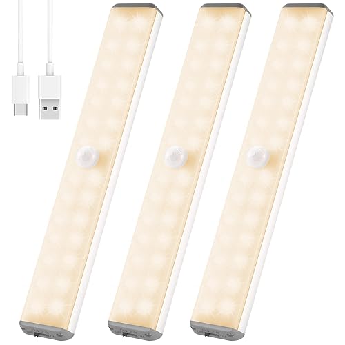 Wireless Under Cupboard Light with 28 LED Motion Sensor - Warm White 3000K Type-C Rechargeable, Magnetic Strips & Adhesive Pads for Kitchen, Wardrobe, Stairs, Hallway | Long Lasting Battery, No Tools