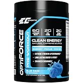 EC Sports OptiForce Pre-Workout ICY Blue Raspberry Supplement Powder - Clean Energy &amp; Natural Caffeine w/Long-Lasting Endurance, Focus - 30 Servings