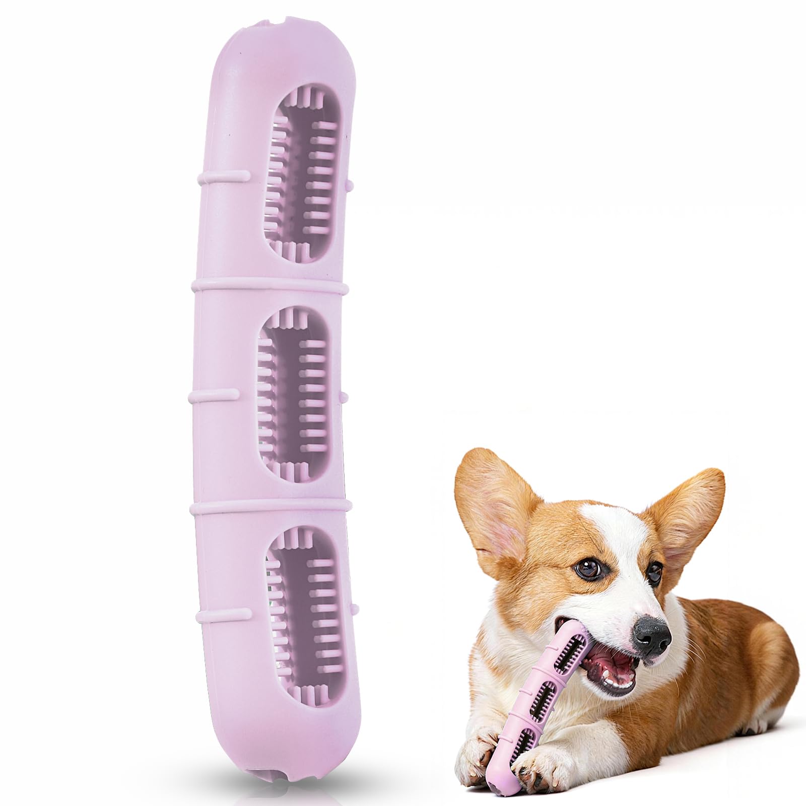 Photo 1 of ZongniYiT Bite and Brush Dog Chew Toy - Puppy Chew Toy with Bristles for Teeth Cleaning, Interactive Dog Toy for Puppy Teething, Compatible with Most Popular Dog Dental Chews &Treats-Pink