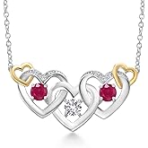 Gem Stone King 925 Silver and 10K Yellow Gold White Created Sapphire Red Ruby and White Lab Grown Diamond Heart Shape Pendant Necklace For Women (1.01 Cttw, with 18 Inch Chain)