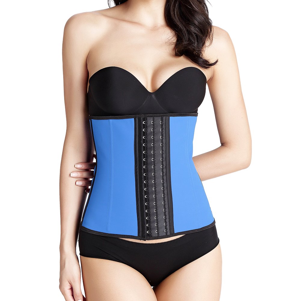 Blue Latex Workout Underbust Steel Boned Corset Waist Trainer Tummy Control ,Blue ,3XL(Fit Waist 35\