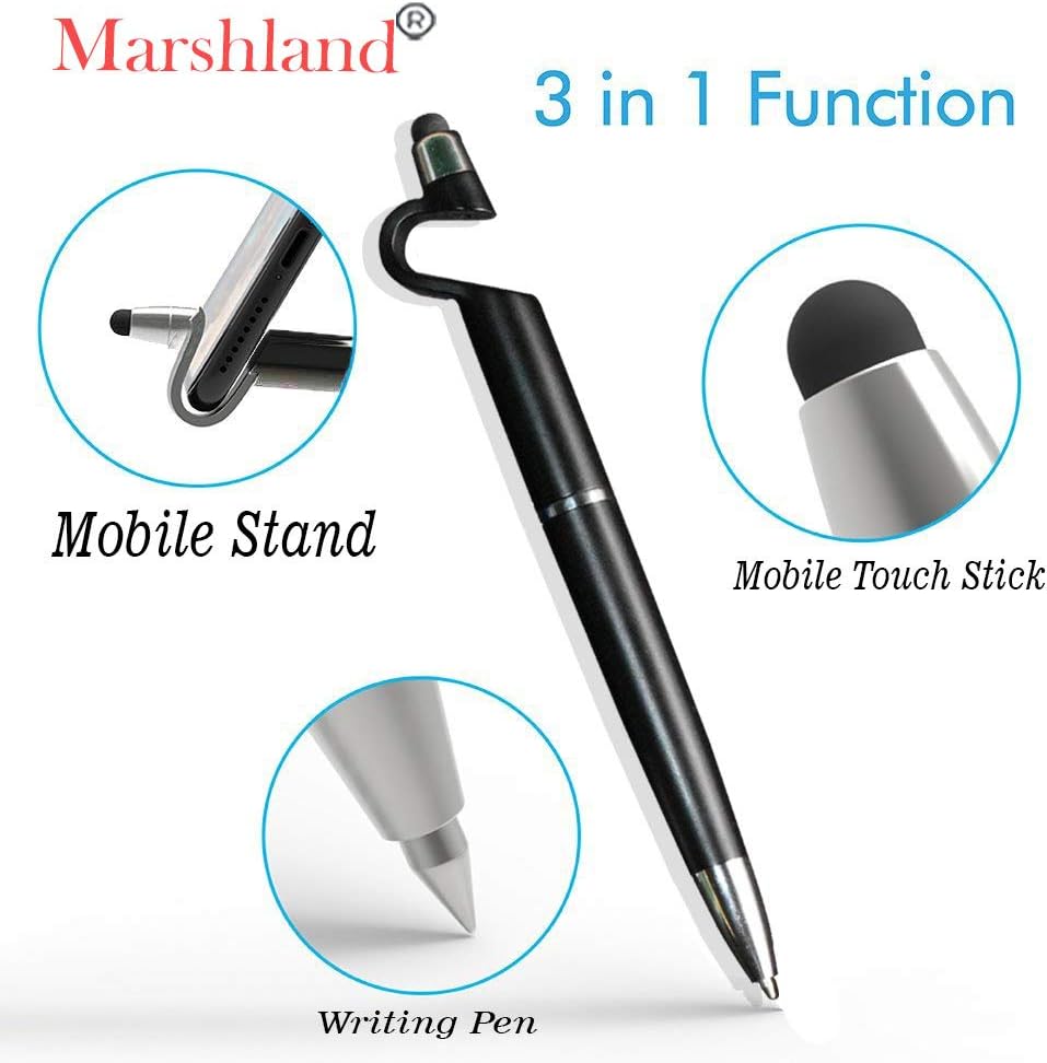 Marshland 4 in 1 Function Pen with Smartphone Stand Holder, Screen Wipe and Ballpoint Pen Writing Pen for All Smartphones (Black)