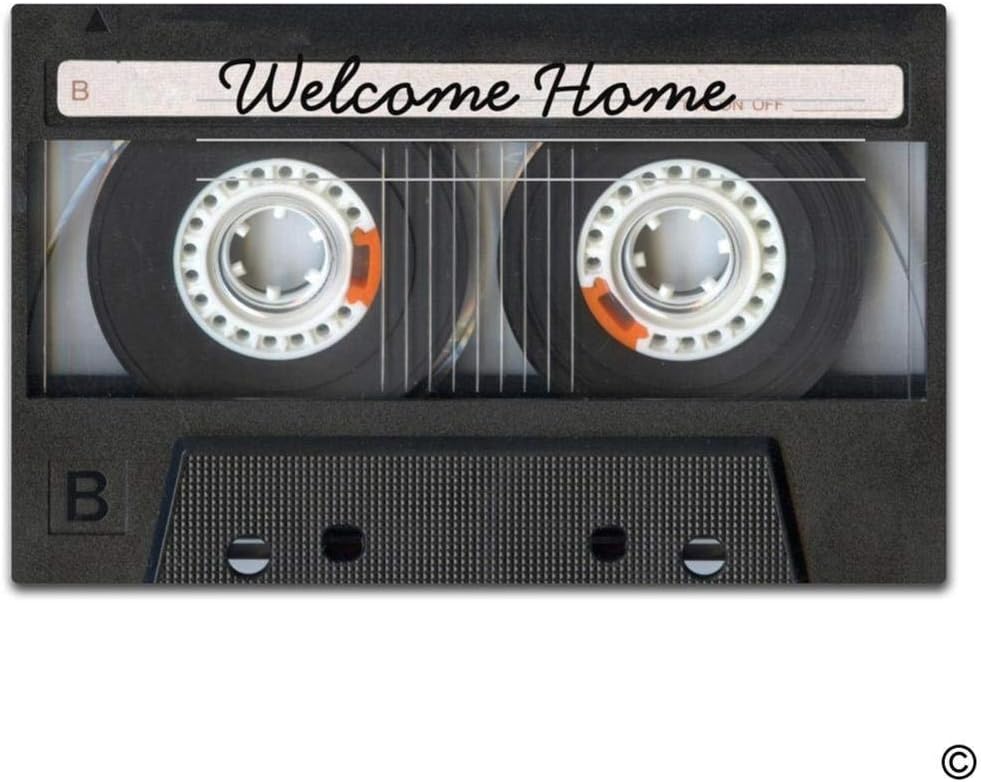 Entrance Floor Mat - Music Mix Tape Look with Welcome Message Door Mat with Non Slip Rubber Backing Door Mat, 15.7 by 23.6 Inch