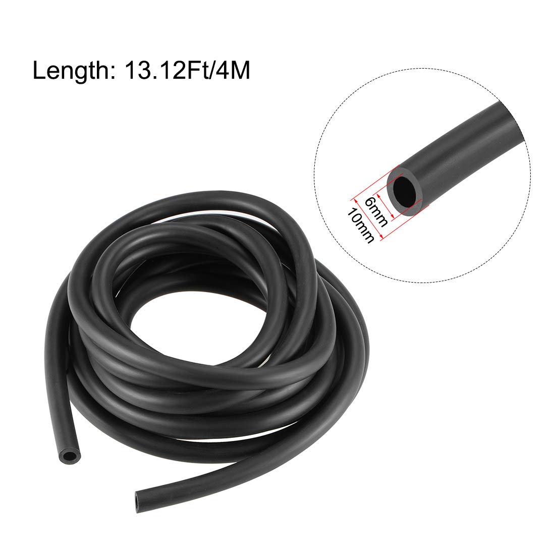 sourcing map Lubricating Oil Hose, 6mm(15/64") ID x 10mm(25/64") OD 13.12Ft/4M Rubber Water Hose Pipe Tubing Black - Image 3