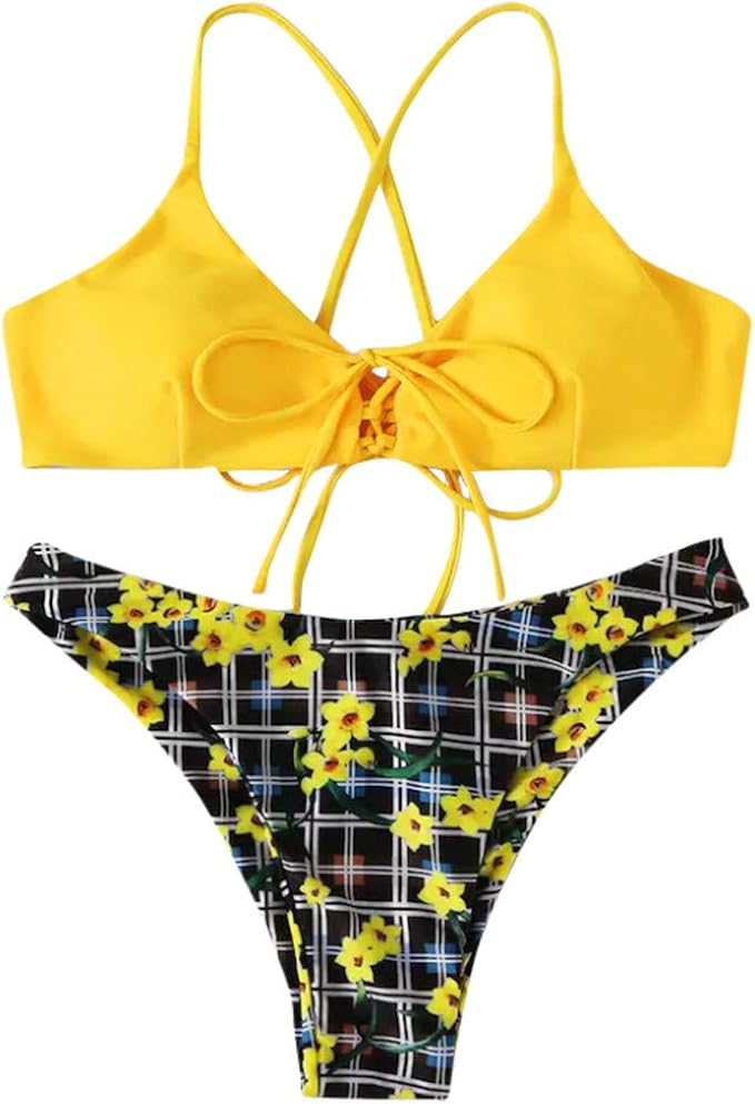 Swimsuits for Women Two Pieces Floral Brazilian Bikini Padded Push Up Beachwear