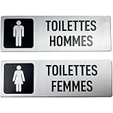 Men's and Women's Restroom Signs, Brushed Aluminum Bathroom Door Signs for Business Office, Plaque de porte Toilette, Toilett