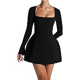 SHESEEWORLD Women's Square Neck Long Sleeve Mini Dress Elegant A-Line Fit and Flare Cocktail Party Dresses Formal