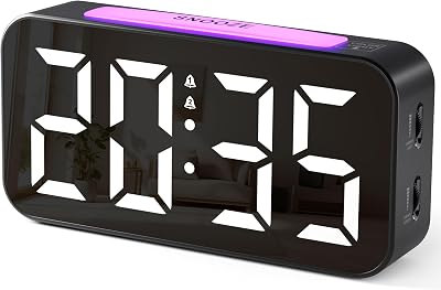 HOMVILLA Alarm Clock with 9 Color LED Night Light Mains Powered Dual Alarm