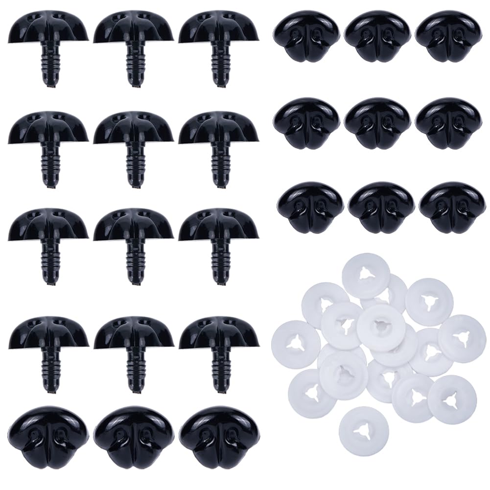 GORGECRAFT 30Pcs Large Plastic Safety Noses Black Craft Screw Dog Nose 27mm Stuffed Animals Doll Noses with Washers Crochet Teddy Supplies for Amigurumi Plush Bear Puppy Puppet Doll Making Accessories