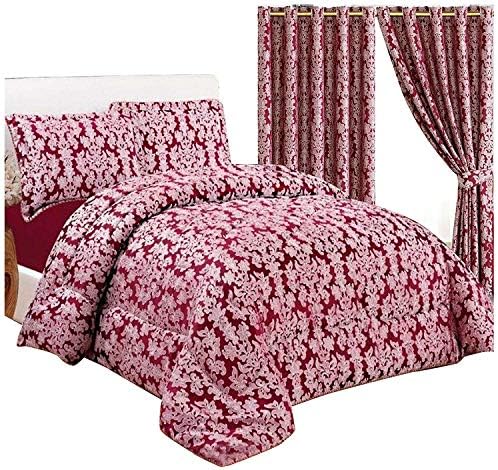 Super Luxury 3pc Jacquard Quilted Bedspread Comforter Throw Set (King, Diana Burgundy)