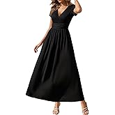 Gracyoga Women's Summer Dresses 2025 Short Sleeve Maxi Dress Casual V Neck Flowy Sundress with Pockets