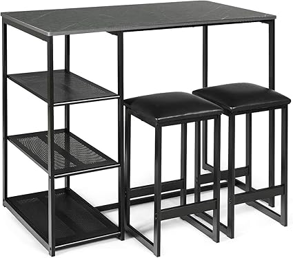 COSTWAY 3tlg. Küchenbar, Esstisch mit 2 Stühlen, Sitzgruppe Küche