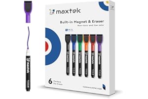 maxtek Dry Erase Markers - 6 Count Colorful Magnetic Dry Erase Markers Fine Tip with Eraser, Low Odor Whiteboard Markers for Calendar Boards