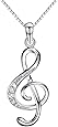 QXJX Music Note Pendant Necklace 925 Sterling Silver Cubic Zirconia Jewelry for Women Girl Box Chain 18