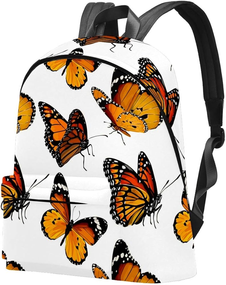Gold Butterfly Pattern Bag Teens Student Bookbag Lightweight Shoulder