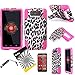 2items Combo: Stylus Pen + [Dual Layer] [Impact Resistance] [KickStand] Hybrid Armor Case for Motorola DROID Ultra XT1080 MOTOROLA DROID MAXX XT1080M (Pink Leopard Cheetah Spots - Hot Pink)