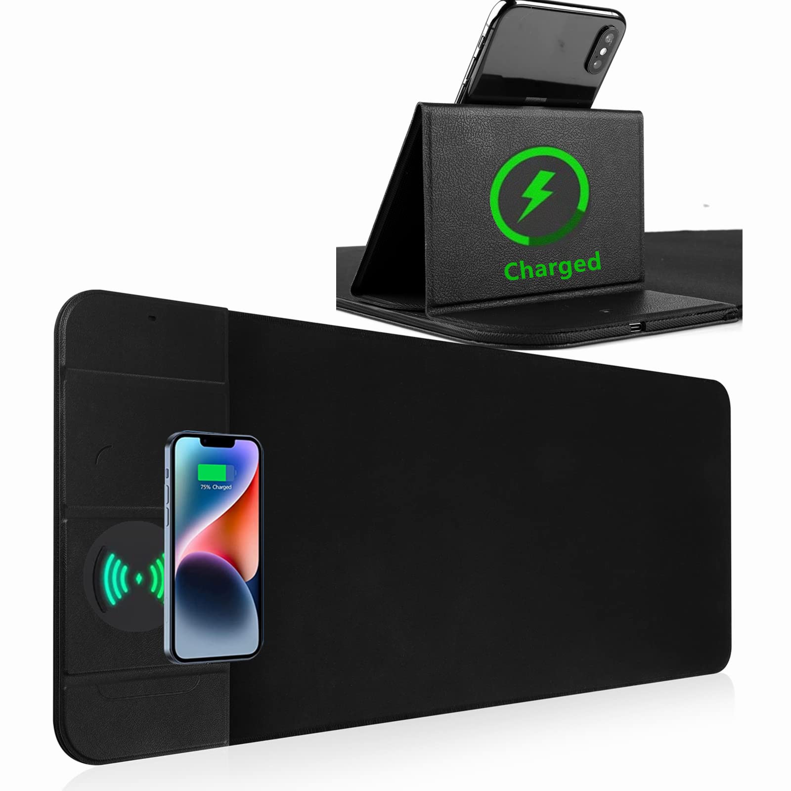 Photo 1 of Wireless Charging Mouse Pad with Phone Holder Gaming Mousepad Desk Mat 15W Qi Fast Charging Pad Ultra-Smooth Surface Non-Slip Extended Premium Black Computer Keyboard Mat for MacBook PC Laptop