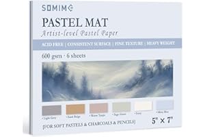 Somime 5x7 Sanded Pastel Paper Pad for Artists, 6 Sheets of 6 Assorted Light Colors Heavyweight Drawing Paper Pad for Pencils