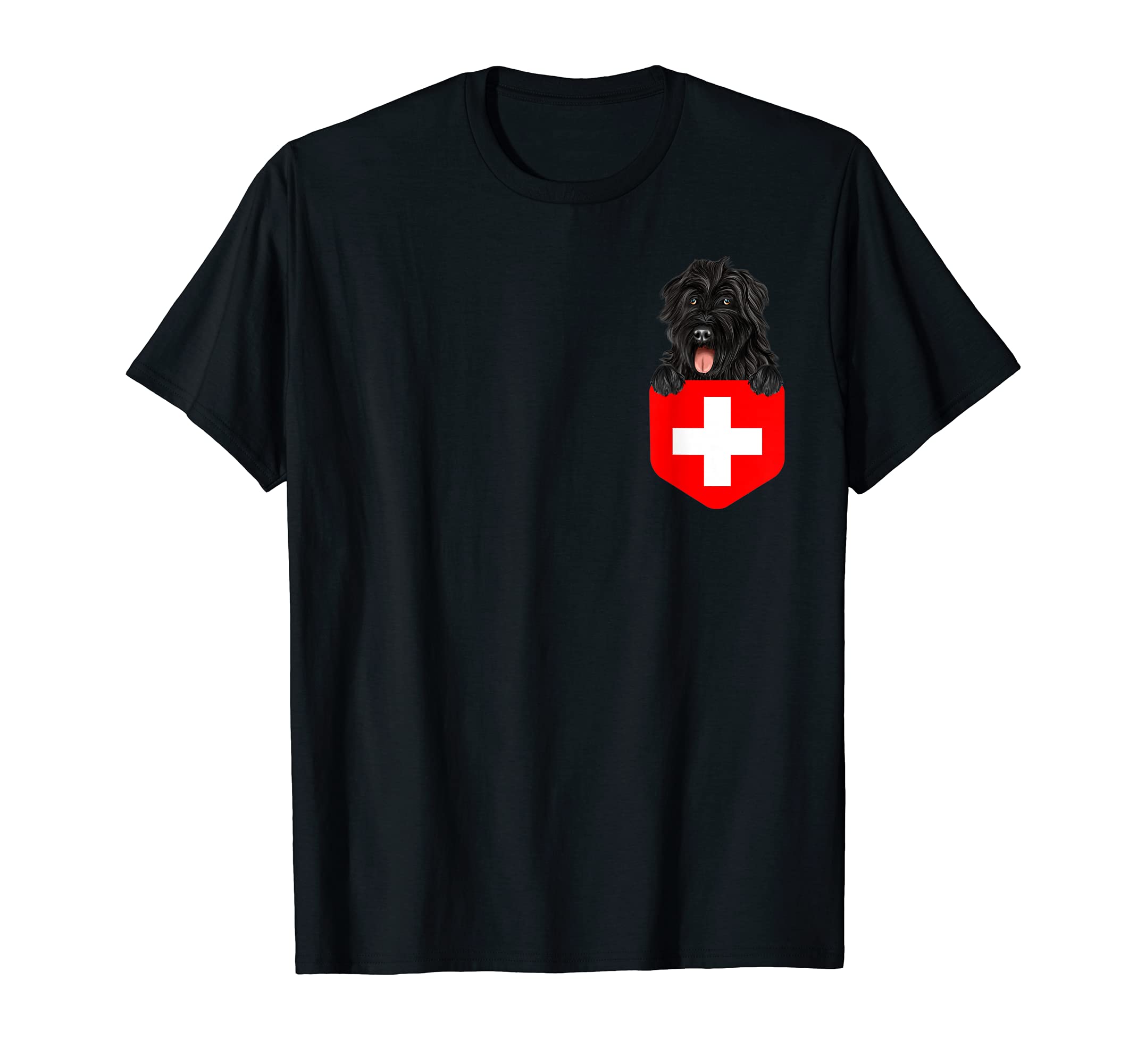 Switzerland Flag Bouvier des Flandres Dog In Pocket T-Shirt