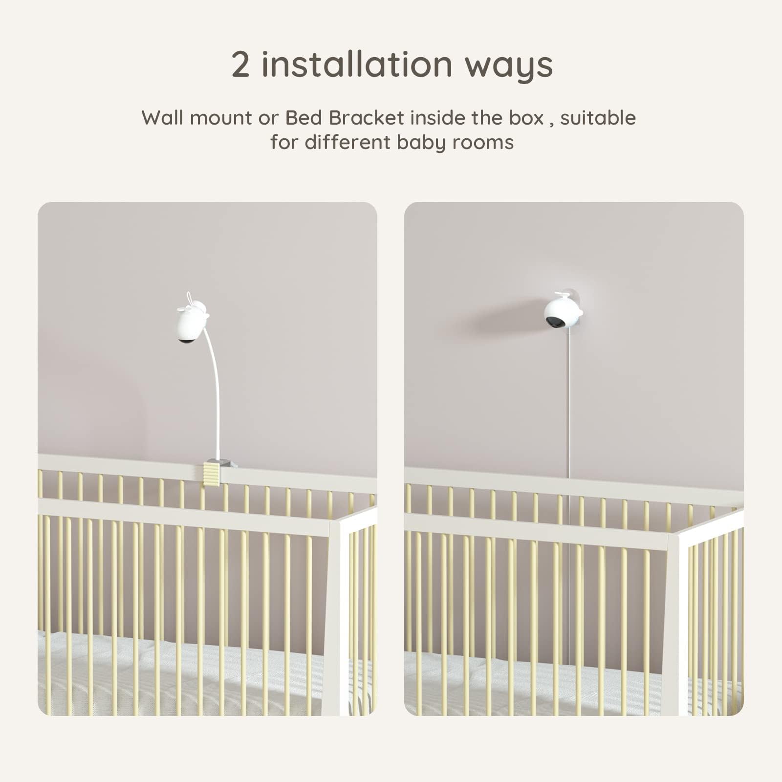 Ellie Baby Monitor,Covered Face Alert,Auto Photo Capture,Cry Soothing,2 Way Talk,Virtual Fence,2K HD,Night Vision,Temp Humidity,Breathing Detection