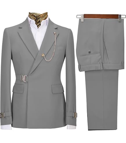 QZI Men's Floral Jacquard Suit Double Breasted Detachable Satin
