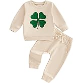 Lesimsam Toddler Baby Boy Girl St. Patrick's Day Outfit Four-Leaf Clover Embroidery Long Sleeve Sweatshirt Top and Pants Set