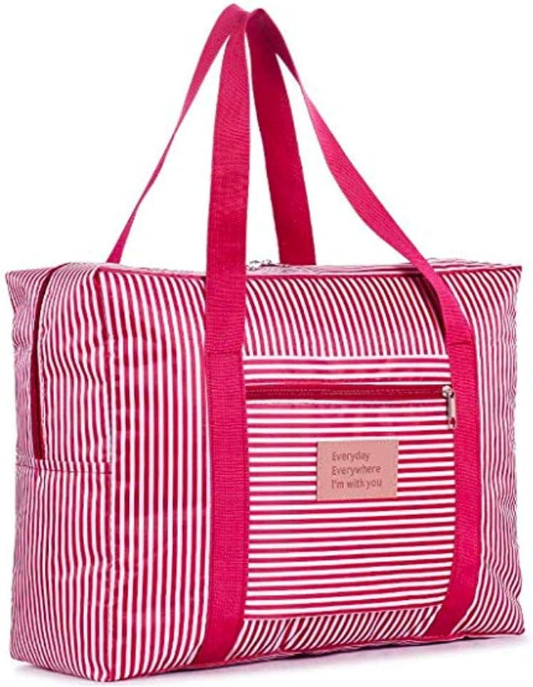 Gikvni Fabric Foldable Waterproof Stripes Carry-on Travel Duffle Bag (Pink)