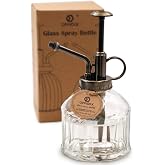 OFFIDIX Transparent Glass Plant Mister Spray Bottle Fine Mist Bottle 6.7 oz | Clear Plant Mister with Plastic Bronze Top Pump, Vintage Small Watering Can for Indoor Plants, Plant Lover Garden Cleaning