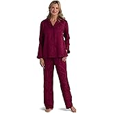 Miss Elaine Pajama Set - Women's Satin PJ Set, Elastic Waist and Button Up Top, Sleepwear and Loungewear for Women