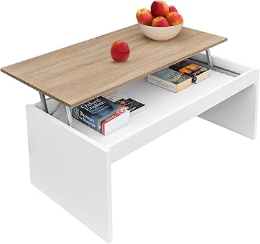 Comifort Ausziehbarer Hohenverstellbarer Couchtisch Funktionaler Wohnzimmertisch Mit Viel Stauraum Modern Elegant Sehr Robust 2 Beine Farbe Weiss Und Eiche Okologisch Amazon De Kuche Haushalt
