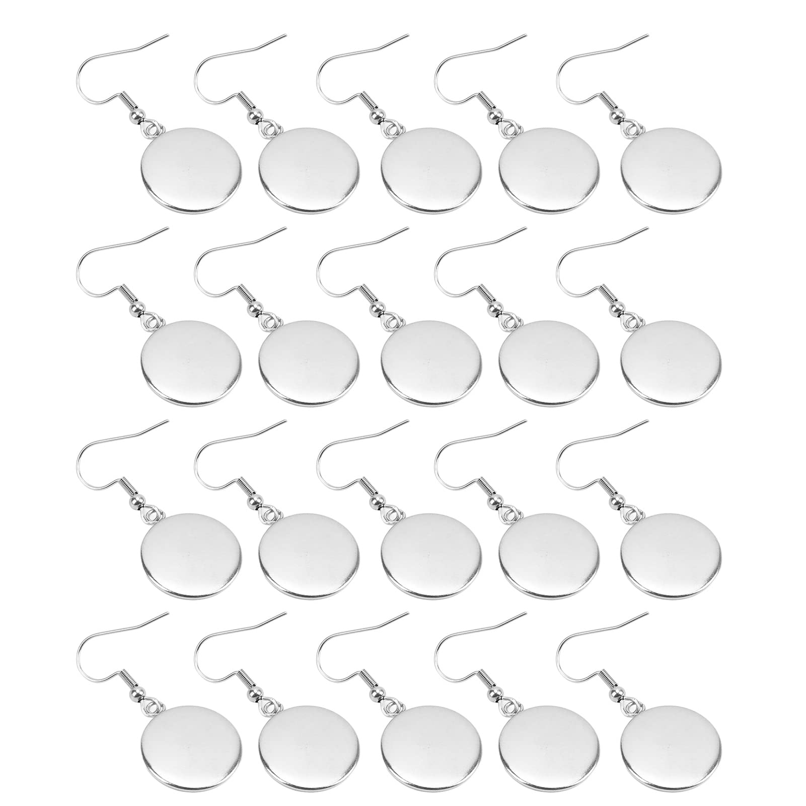 20Pcs Stainless Steel Earring Blanks, 16mm Round Dangle Tray Bezel Cabochon Settings for DIY Jewelry Making, Ear Wire Hooks & Pendant Bases