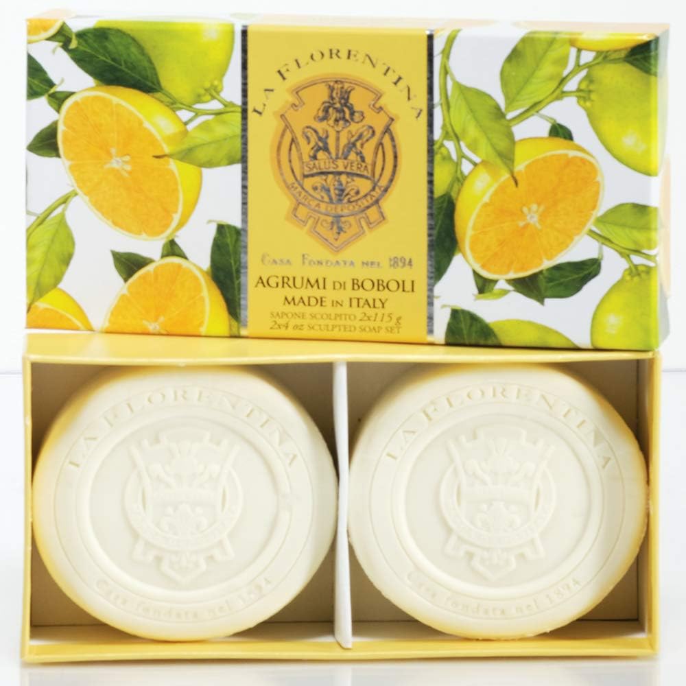 La Florentina Sculpted Italian Soap Set - 2 x 4 ounces (Boboli Citrus)