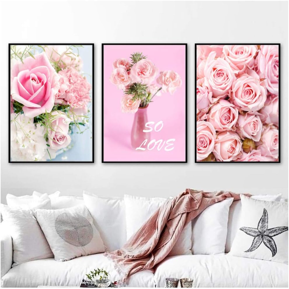 Hlqq Pink Flowers Rose Wall Pictures Wall Art Canvas Painting Canvas