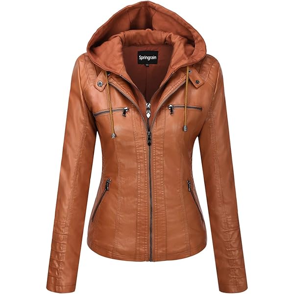 Tagoo Faux Leather Jacket Women Motorcycle Coat for Biker with