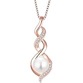 Pearl Necklace for Women 925 Sterling Silver Pearl Pendant Necklace Dainty Single Real Pearl Necklace Birthday Anniversary Jewelry Gifts for Wife Her