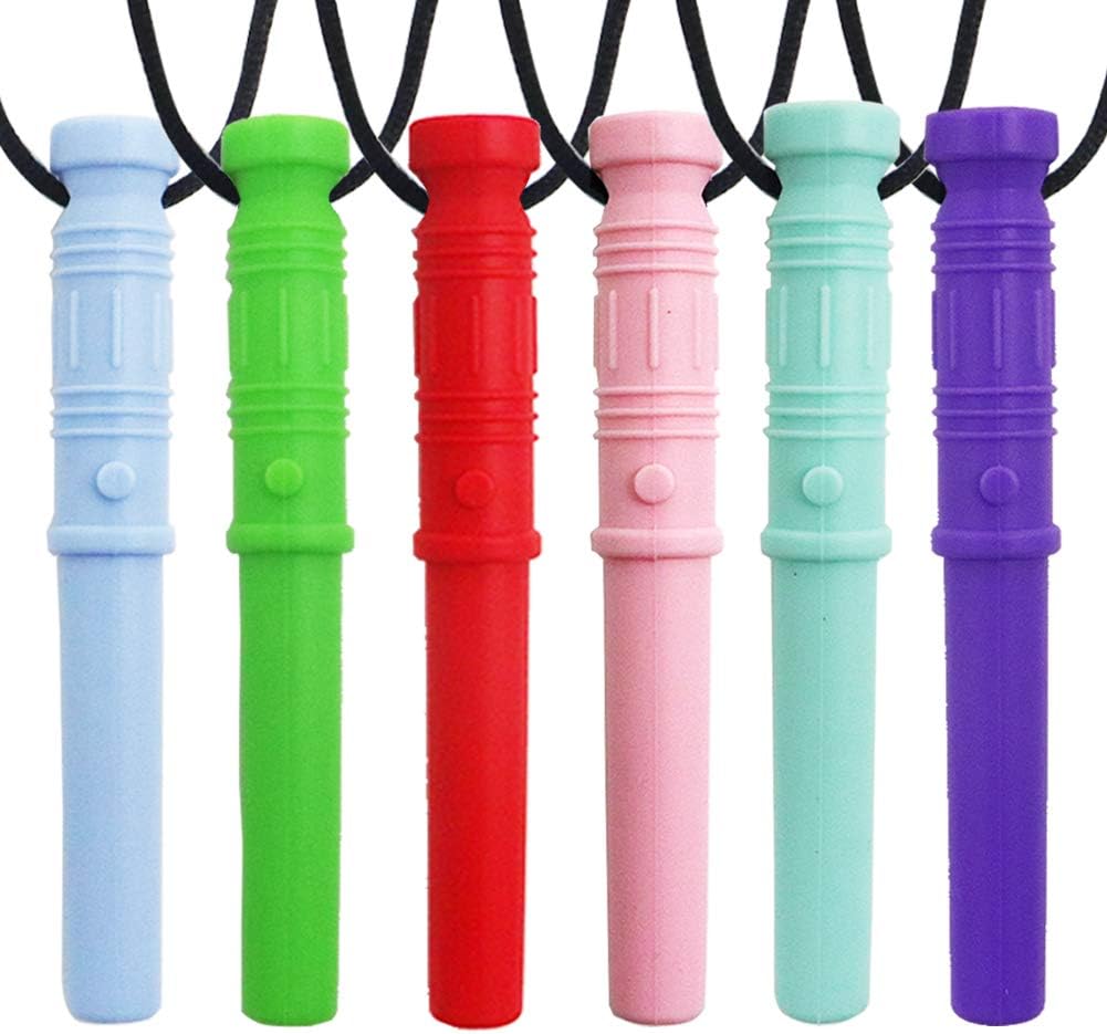 FOVERN1 6 Pieces Silicone Sensory Chewing Toys, Chew Pendant Necklace Teething Toys for Teething Babies, Autism Children, ADHD, Anxiety