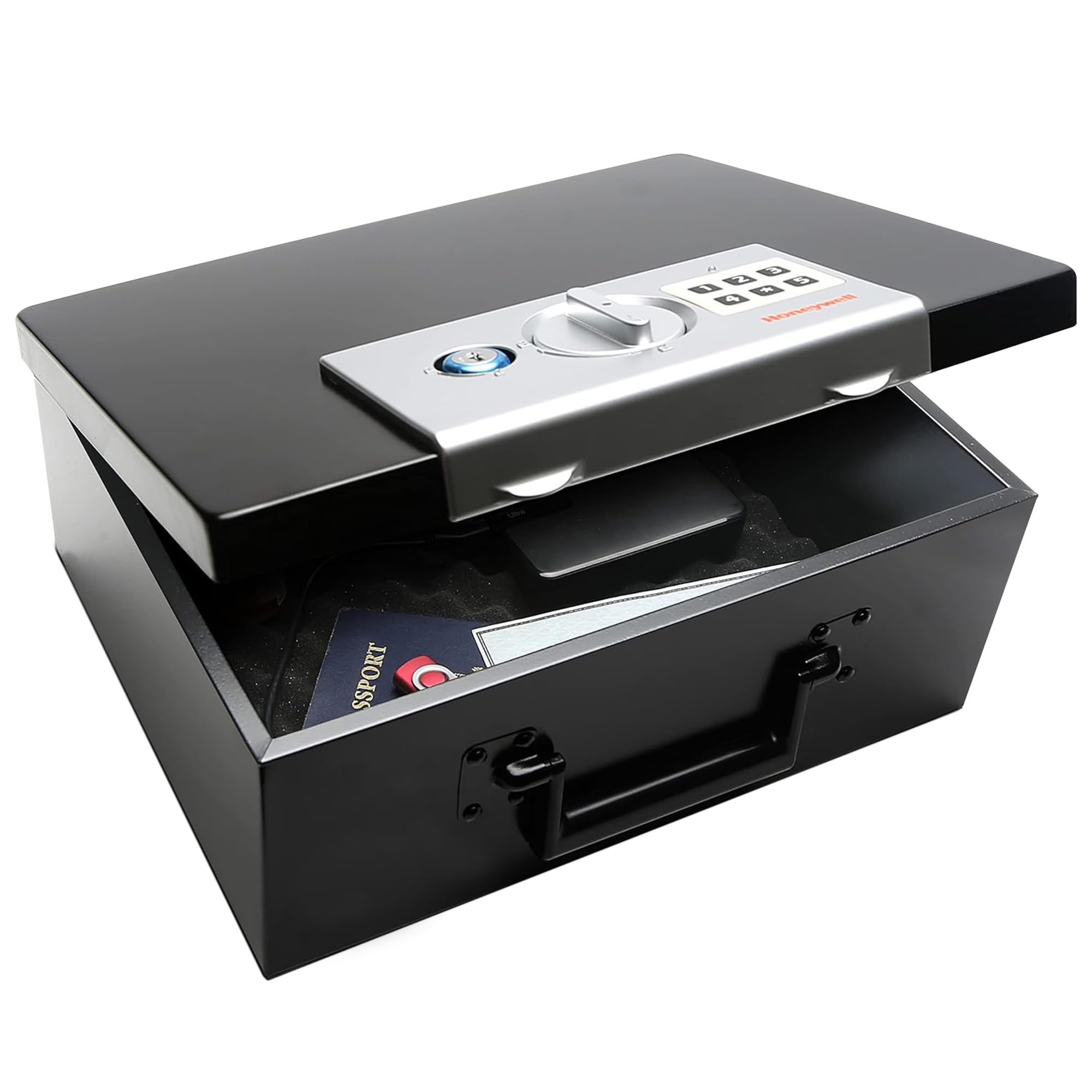 Photo 1 of Honeywell Safes & Door Locks - Hideable Small Safe Box - Fire Resistant Document Safety Box for Home - Steel Security Digital Code Lock for Personal Items, Jewelry, Money Safe - 0.26-CU - Black - 6108