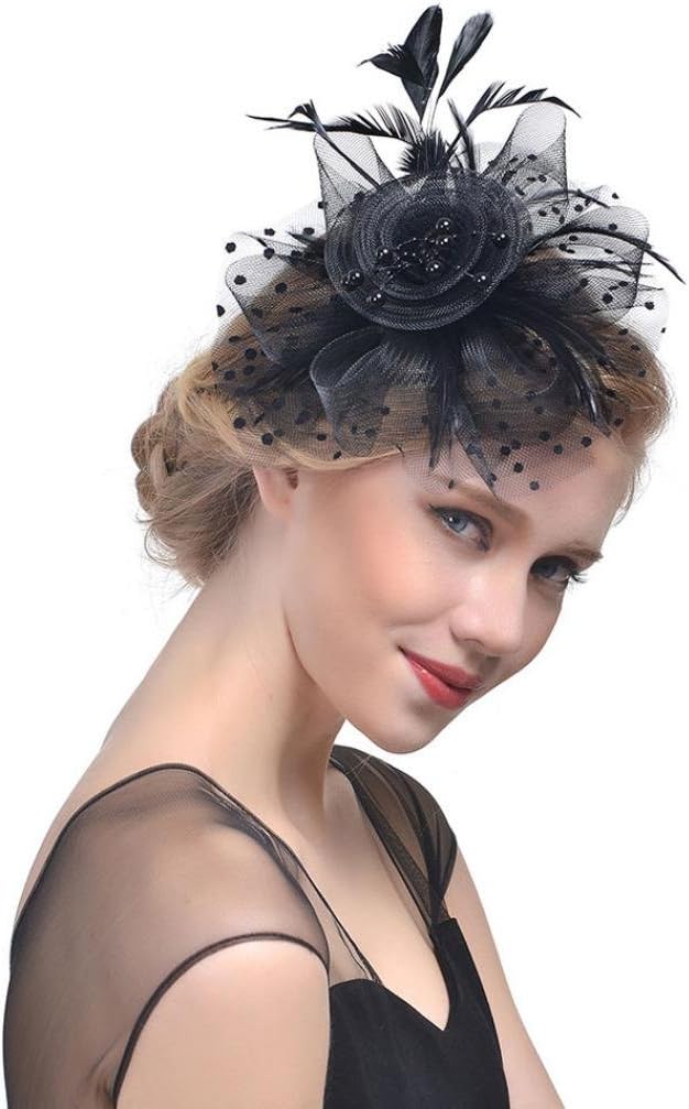 Quistal Fascinators Hat for Women Tea Party Headband Kentucky Derby Wedding Cocktail Flower Mesh Feathers Hair Clip
