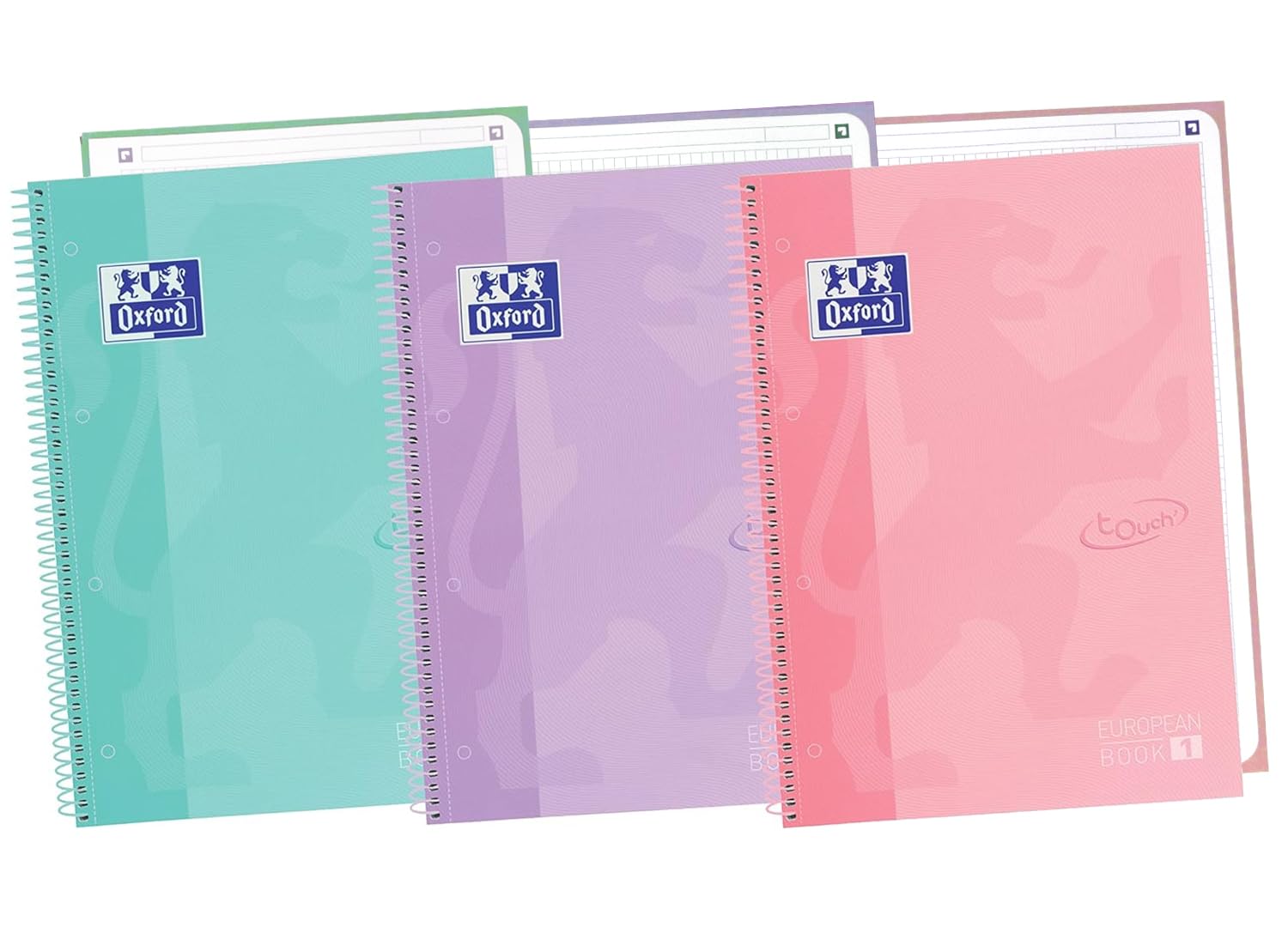 Oxford, A4 Squared Notebooks 5x5 Extra Cover 80 Sheets Micro Perforated 1 Ribbon Pack of 3 Notebooks Pastel Colours
