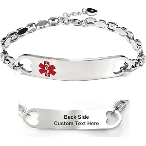COMTRUDE Medical Alert ID Bracelet for Women, Emergency Health Medic Alert Stainless Steel Adjustable Chain Cubic Zirconia Pe