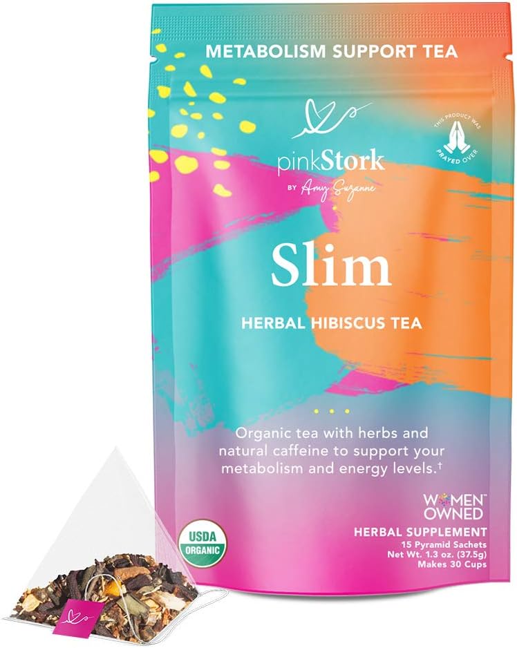 Pink Stork Slim: Sweet Hibiscus Detox Tea + 100% Organic + Supports Metabolism + Weight Loss for Women + Digestion with Green Tea, Women-Owned, 30 Cups: Health & Personal Care