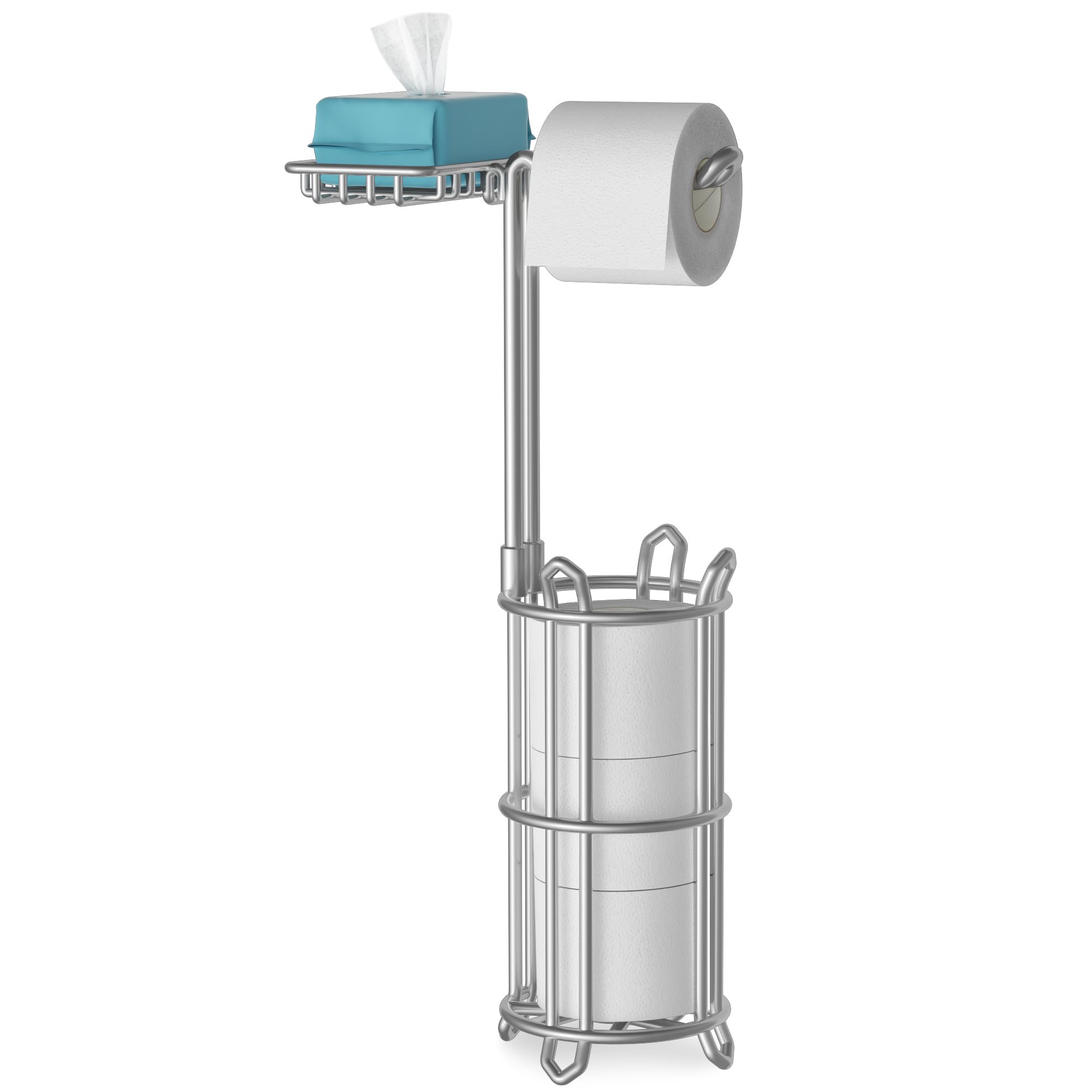 AFAjwsc Toilet Roll Holder Free Standing with Top Storage Shelf, Toilet Paper Holder Stand, Freestanding Toilet Tissue Roll Dispenser Holds 4 Paper Rolls