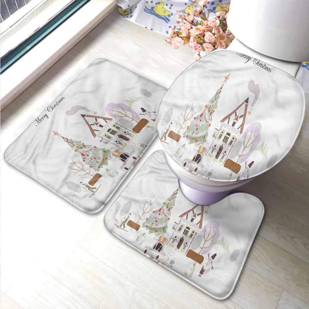 Memory Foam Bathroom Mats Set Christmas,Xmas Eve in Town Festive,Dining Table Rugs