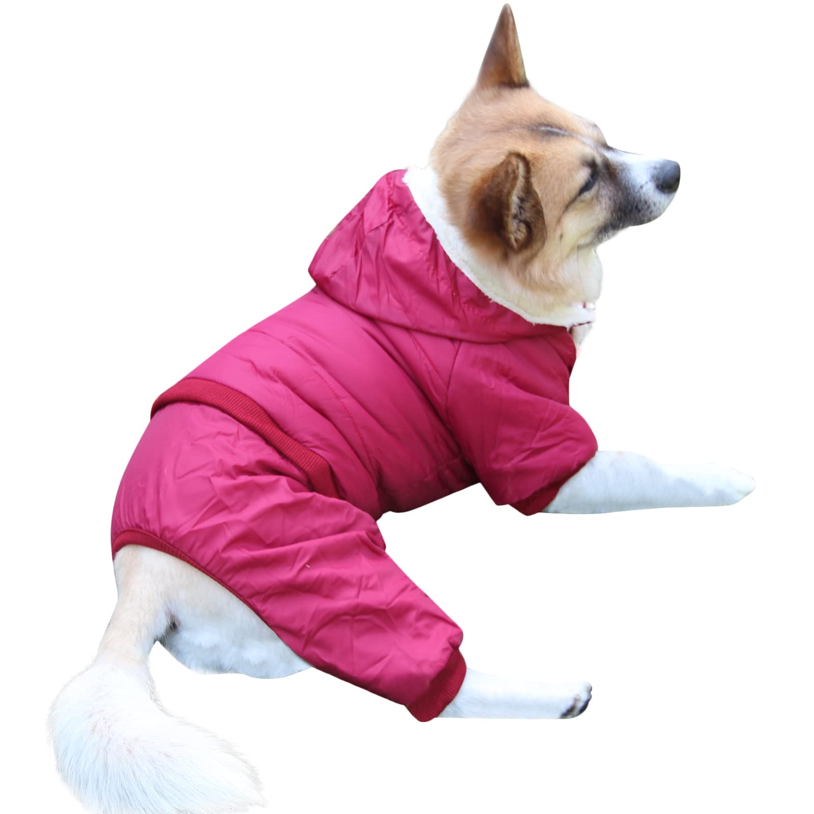 JoyDaog Fleece Lined Dog Coat with Detachable Hood and Detachable Hind Legs,Warm Puppy Jacket in Winter(Red M) โ image 1