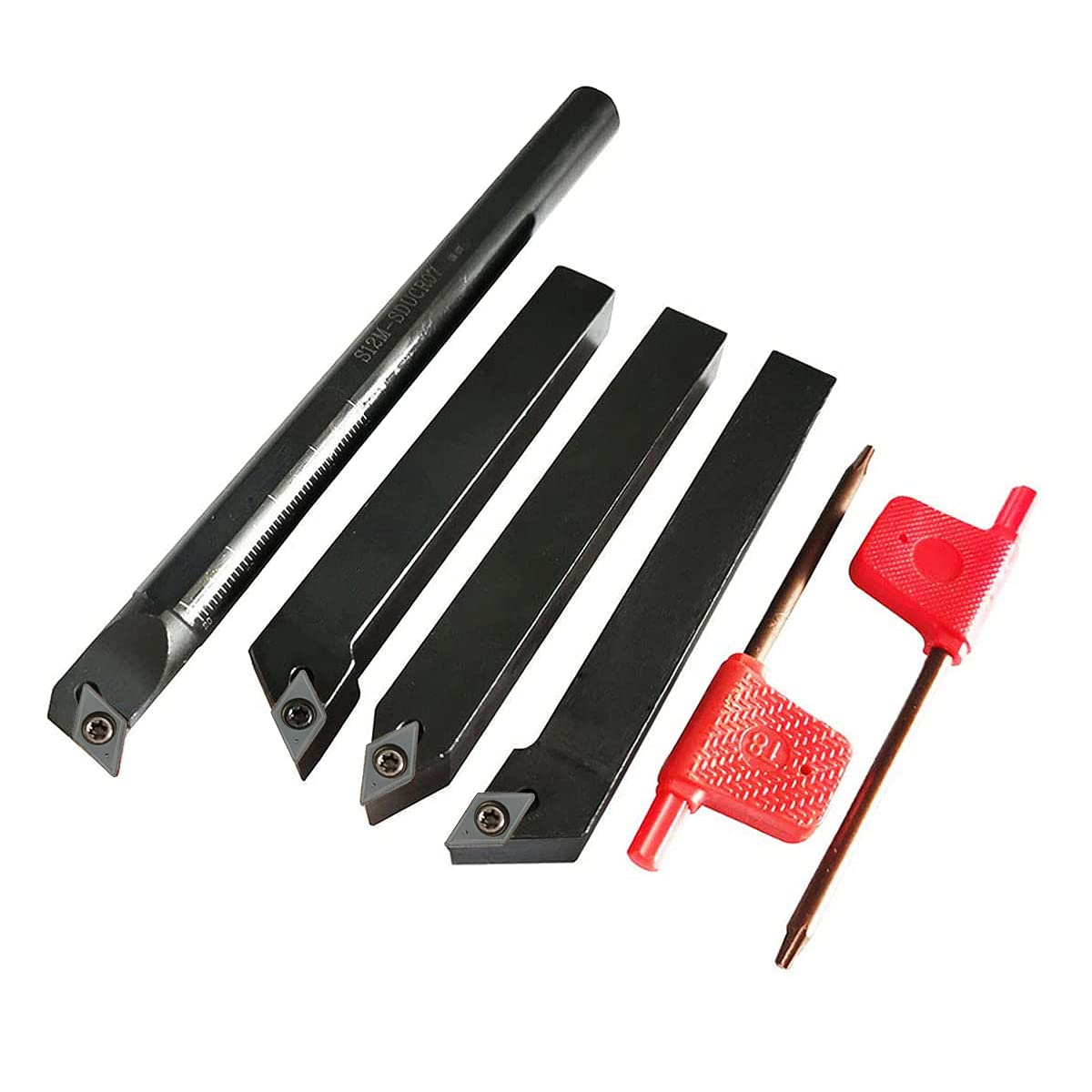 4 PCS 1/2" Mini Lathe Indexable Carbide Turning Tool Holder Bit Set with 4PCS DCMT21.51 Indexable Carbide Turning Insert……